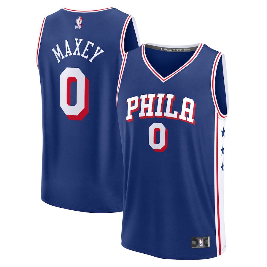 Men Philadelphia 76ers 0 Tyrese Maxey Fanatics Branded Royal Icon Edition 2023-24 Fast Break Replica NBA Jersey